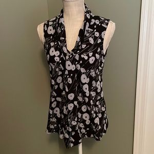 Black w/dusty blue flowers - tie next sleeveless blouse